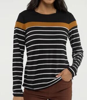 LilyCoco Women's Long-Sleeve, Crew Neck, Striped Top Size Large